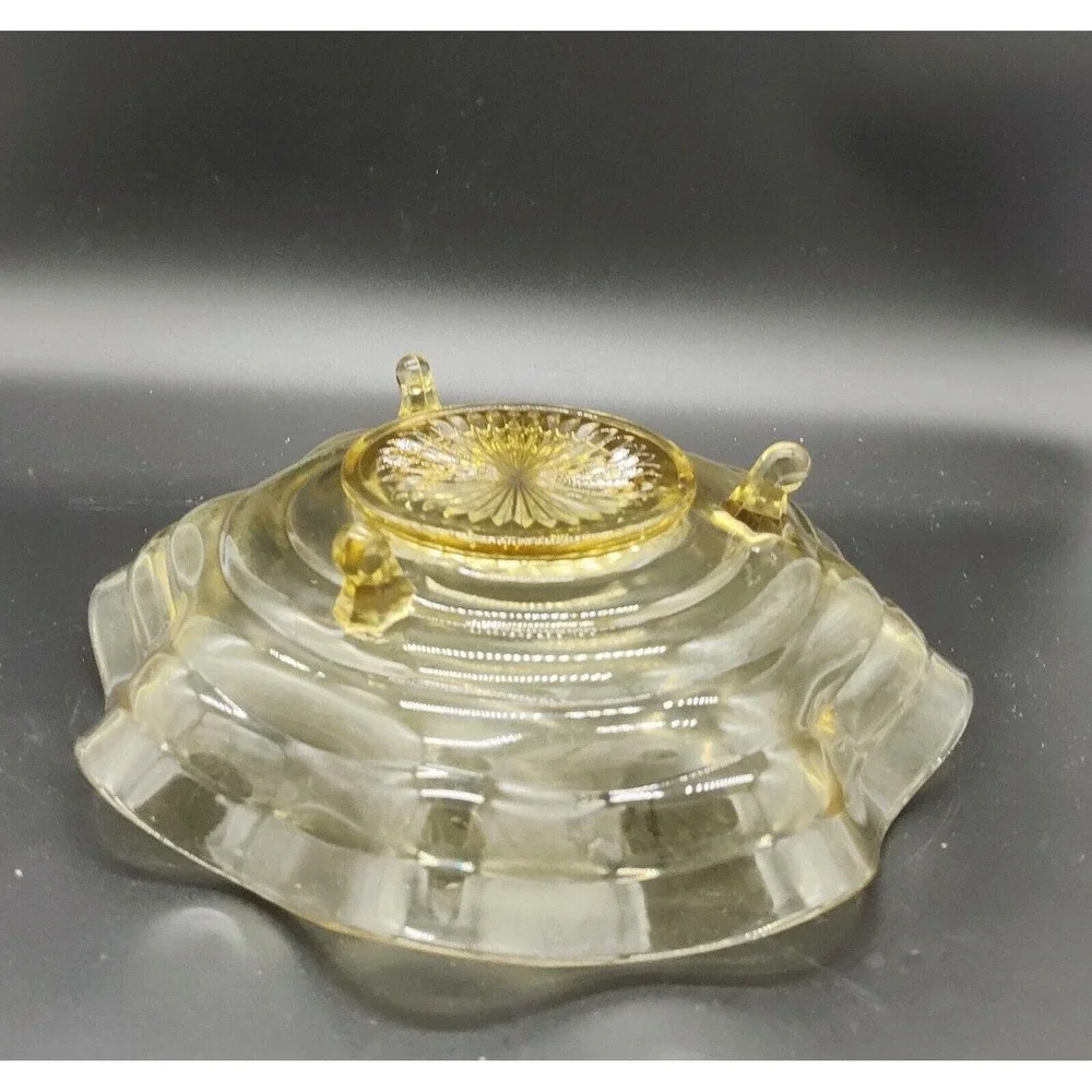 Lancaster Topaz Yellow 3 Toed ElegantCenterpiece, Fruit Bowl-Ruffle Ribbon Sides